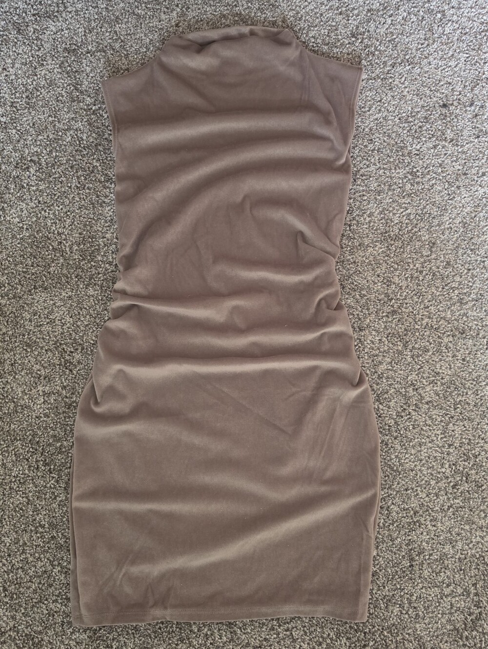A New Day Womans Ruched Cut Off Midi Tan Dress
